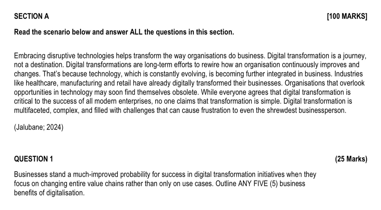SECTION A [ 1 0 0 MARKS ] Read the scenario below