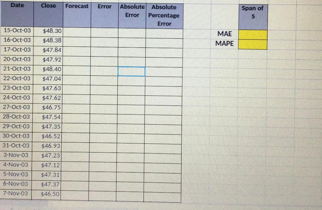 Please show all work and use EXCEL to solve.