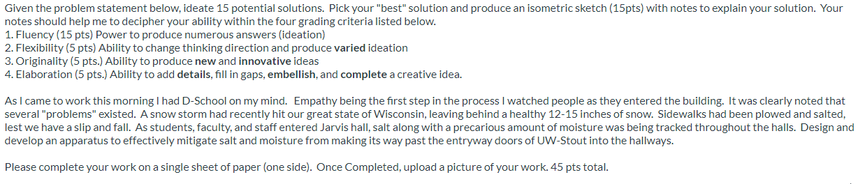 Given the problem statement below, ideate 15