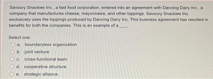 Savoury Snackies Inc., a fast food corporation,