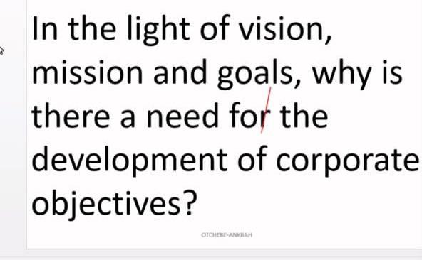 In the light of vision, mission and goals, why is