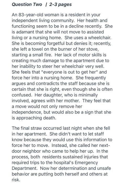 Question Two 2-3 pages An 83-year-old woman is a