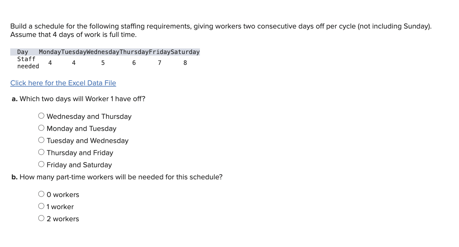 Build a schedule for the following staffing