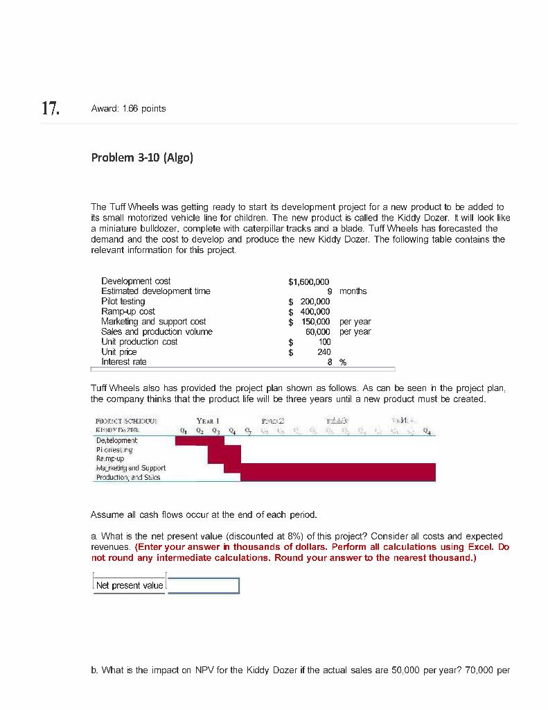 17. Award: 1.66 points Problem 3-10 (Algo) The