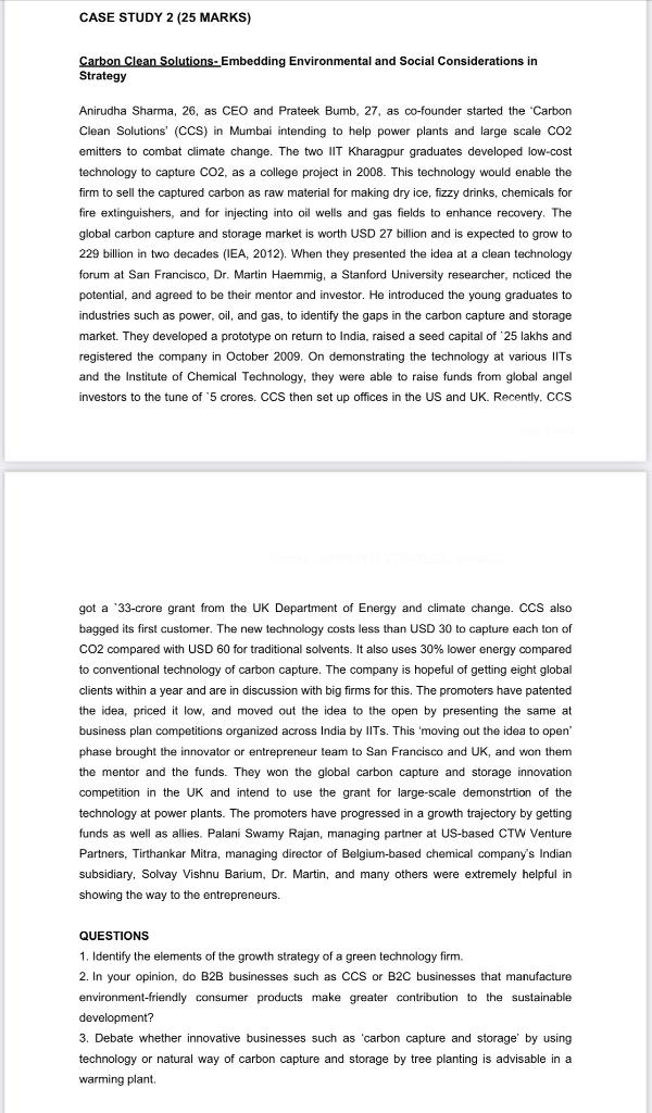 CASE STUDY 2 (25 MARKS) Carbon Clean Solutions-