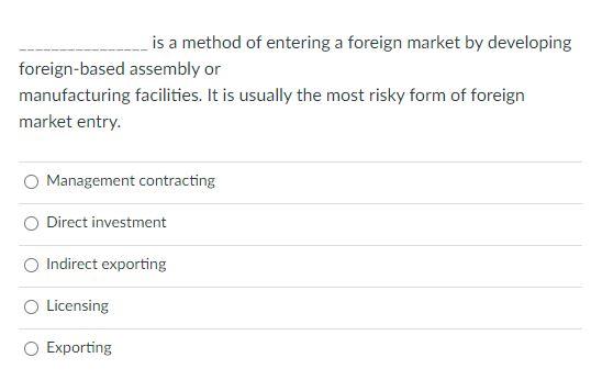 is a method of entering a foreign market by