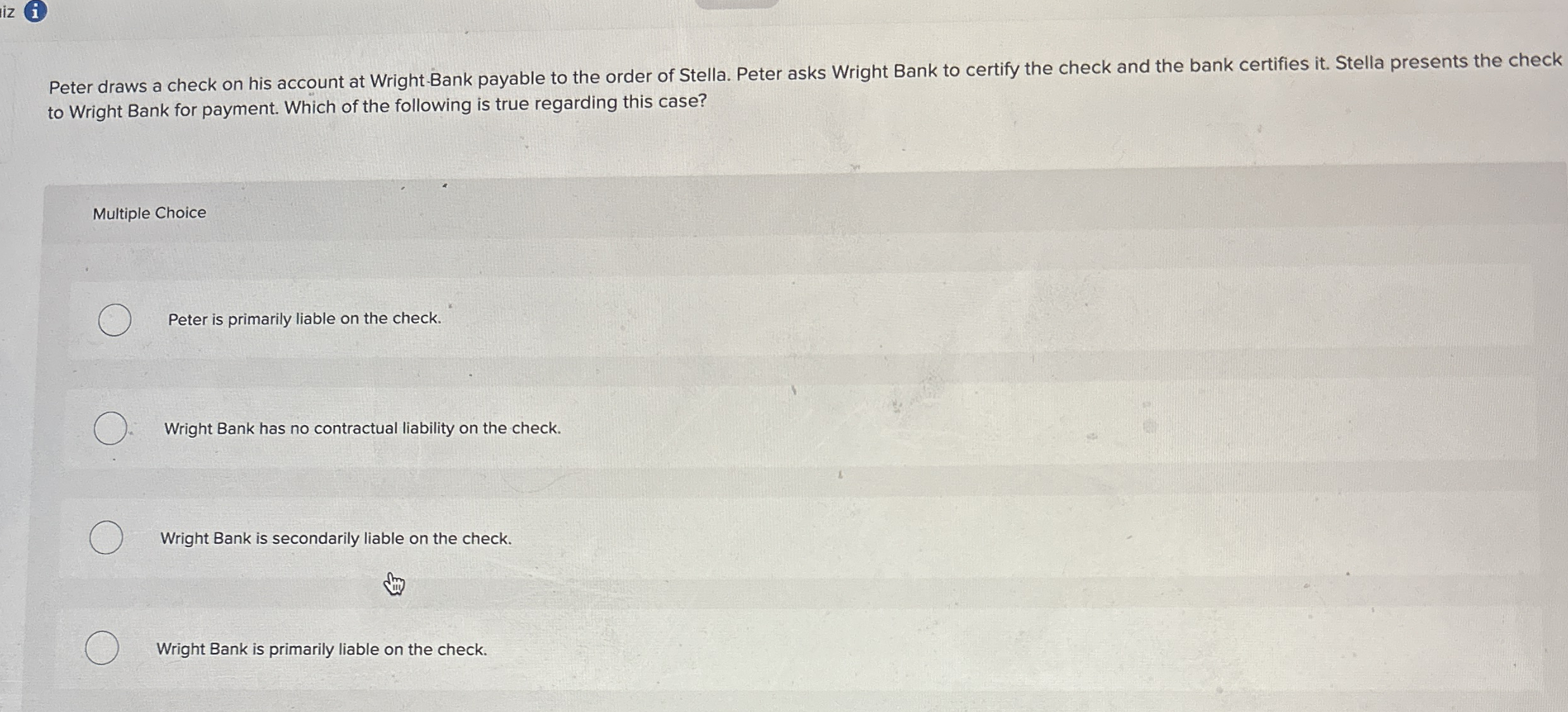 Peter draws a check on his account at Wright -