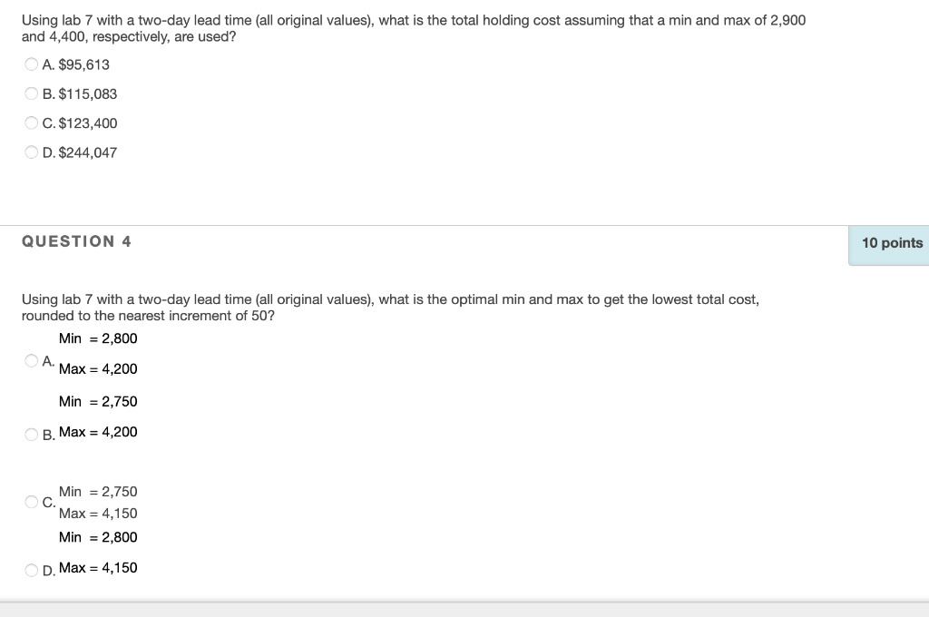 COST PARAMETERS Ordering Cost $ $ 50.00 Holding