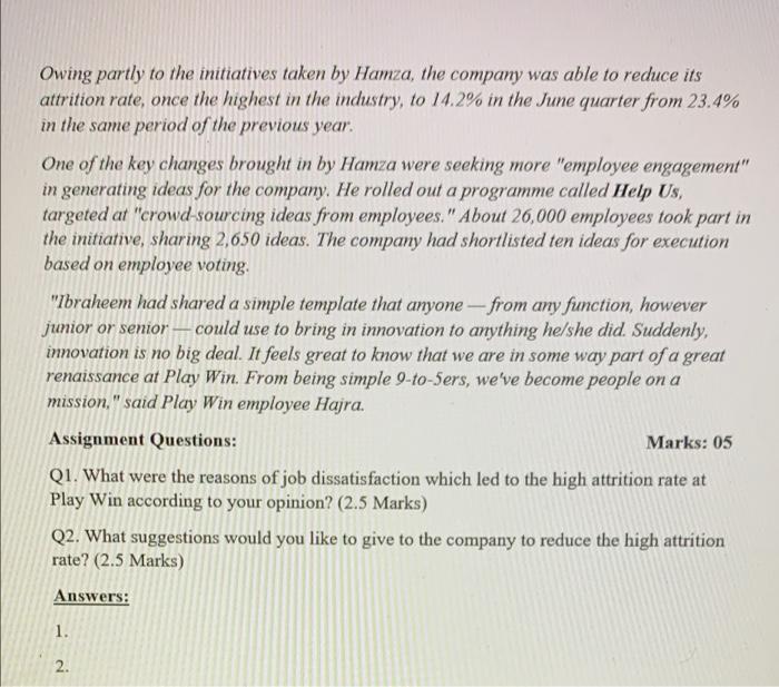 the subject is H.R Read the case given and answer