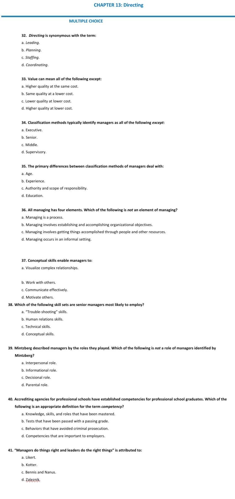 CHAPTER 13: Directing MULTIPLE CHOICE 32.