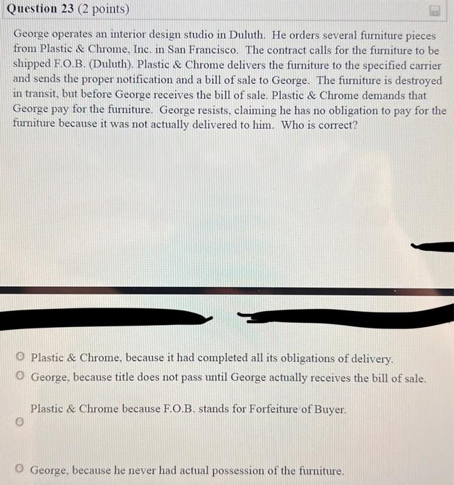business law questions Question 23 (2 points)