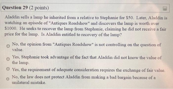 business law questions Question 23 (2 points)