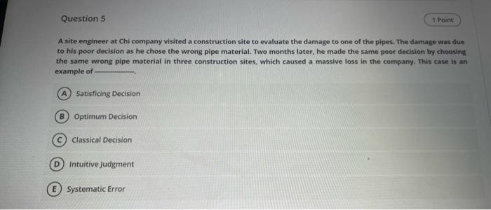 Question 5 1 Point A site engineer at Chi company