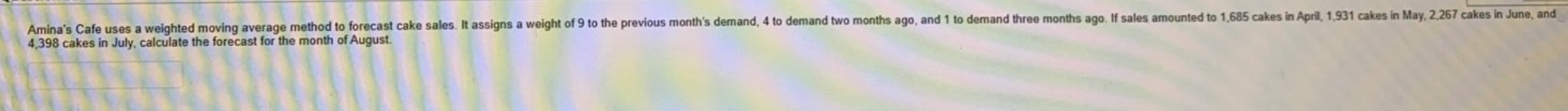 Amina's Cafe uses a weighted moving average