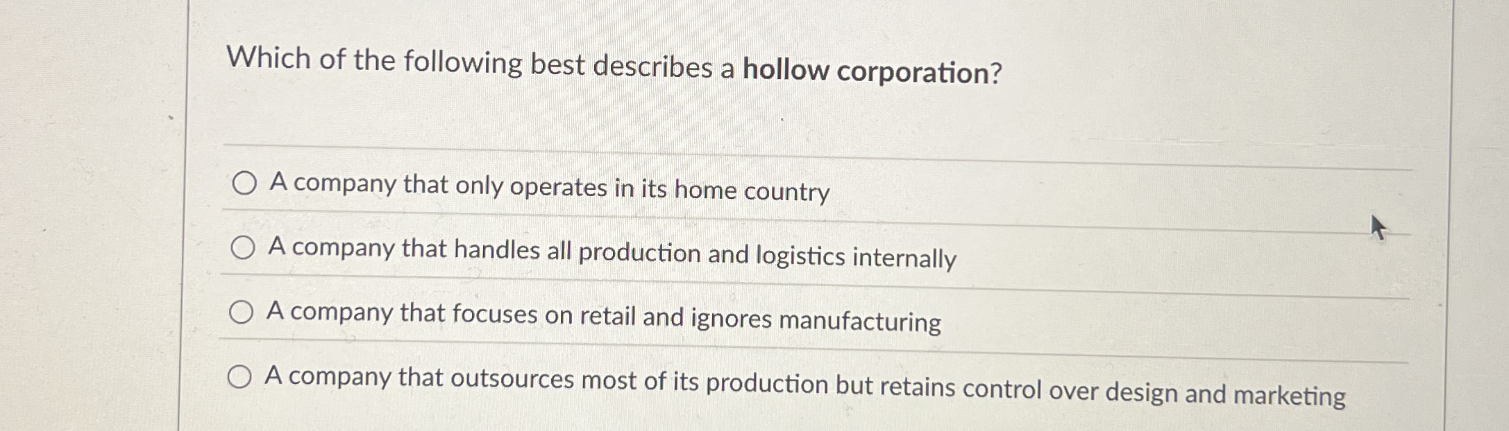 Which of the following best describes a hollow