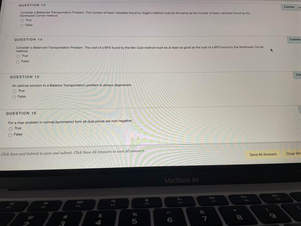 QUESTION 13 3 points SO Consider a Balanced