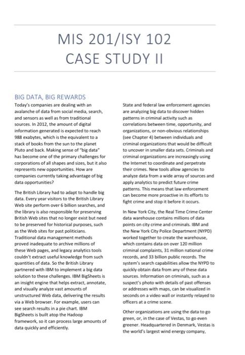 MIS 201/ISY 102 CASE STUDY II BIG DATA, BIG