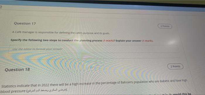 Question 17 A Cafe manager is responsible for