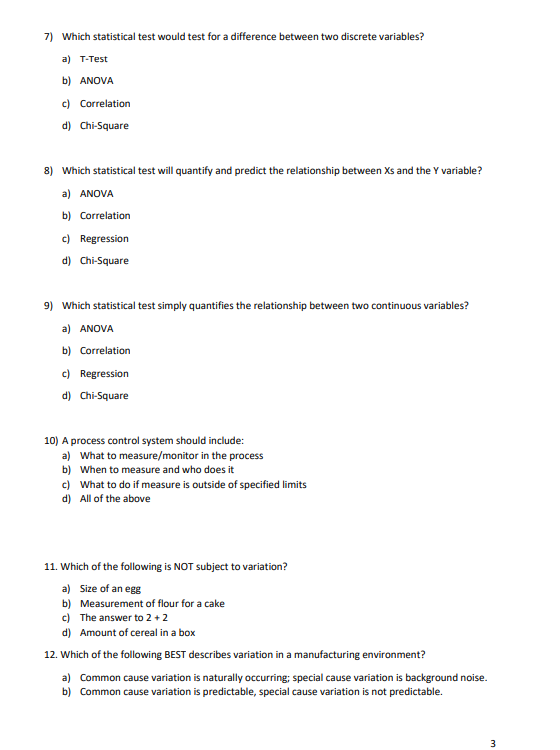 7) Which statistical test would test for a