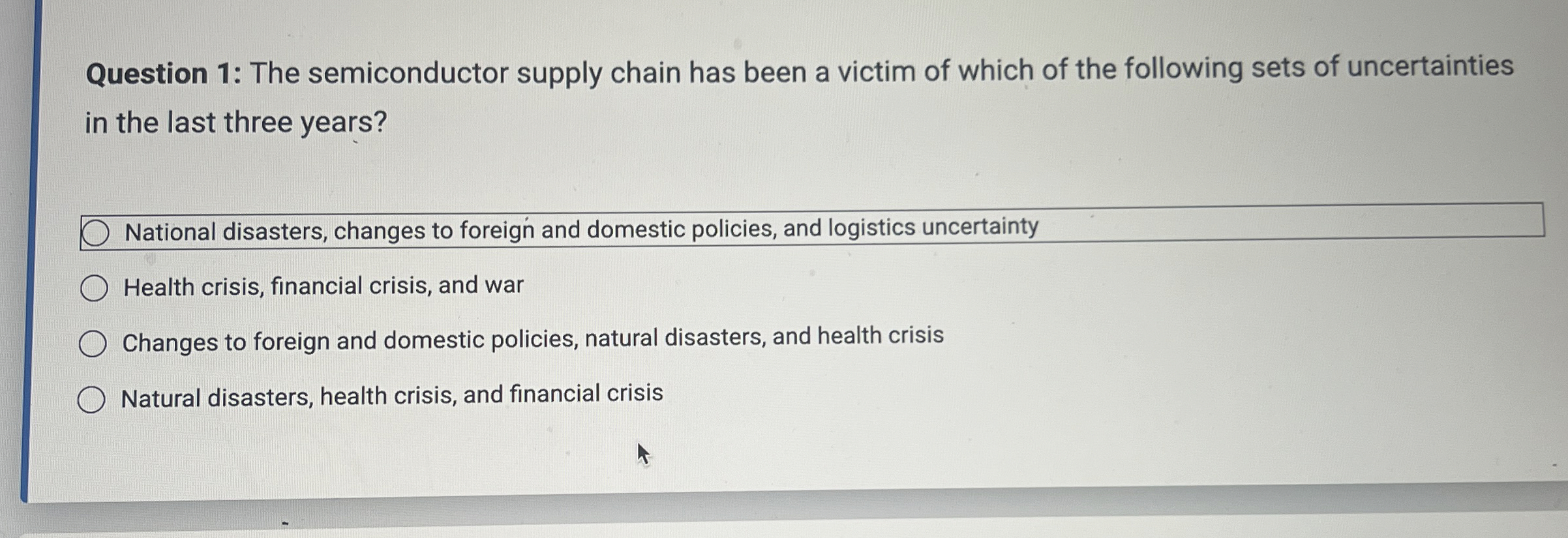 Question 1 : The semiconductor supply chain has
