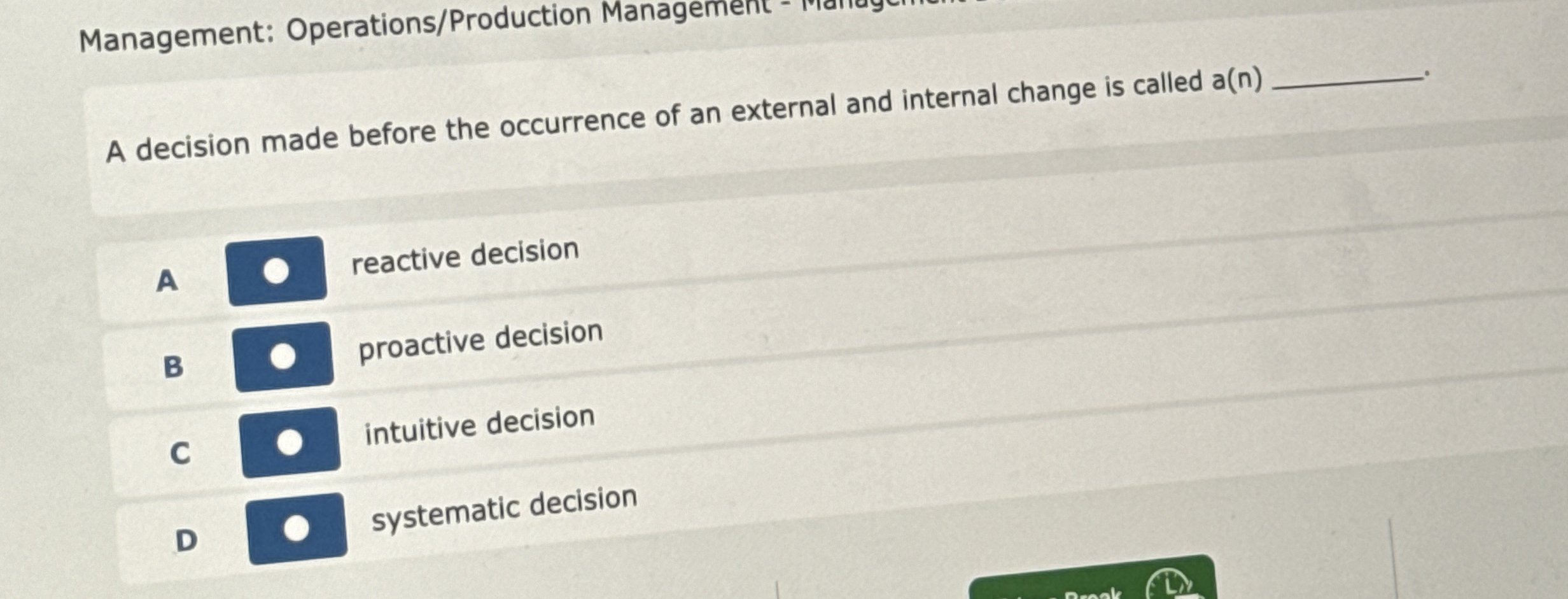 Management: Operations / Production Management -