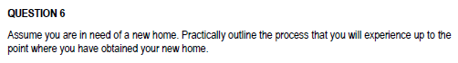 QUESTION 6 Assume you are in need of a new home.