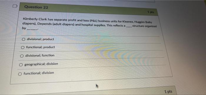 Question 22 Kimberly Clark has separate profit