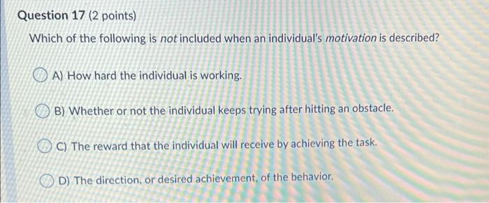 Question 17 (2 points) Which of the following is