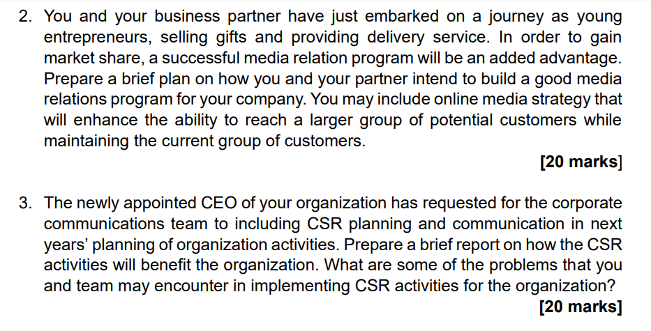 2. You and your business partner have just