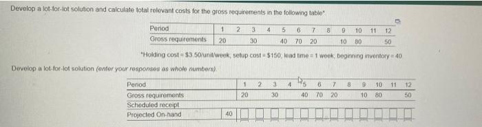 Develop a lot-for-lot solution and calculate
