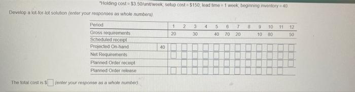 Develop a lot-for-lot solution and calculate