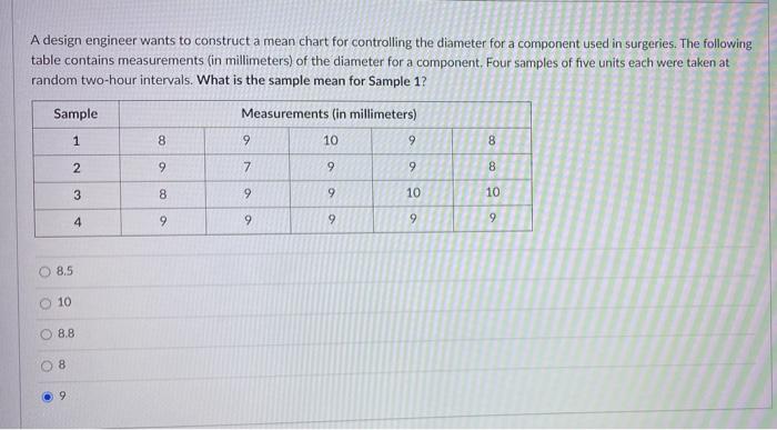 sample mean and range. A design engineer wants to