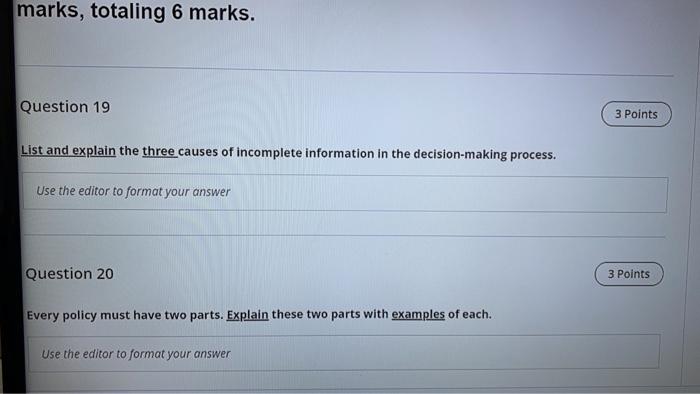 marks, totaling 6 marks. Question 19 3 Points
