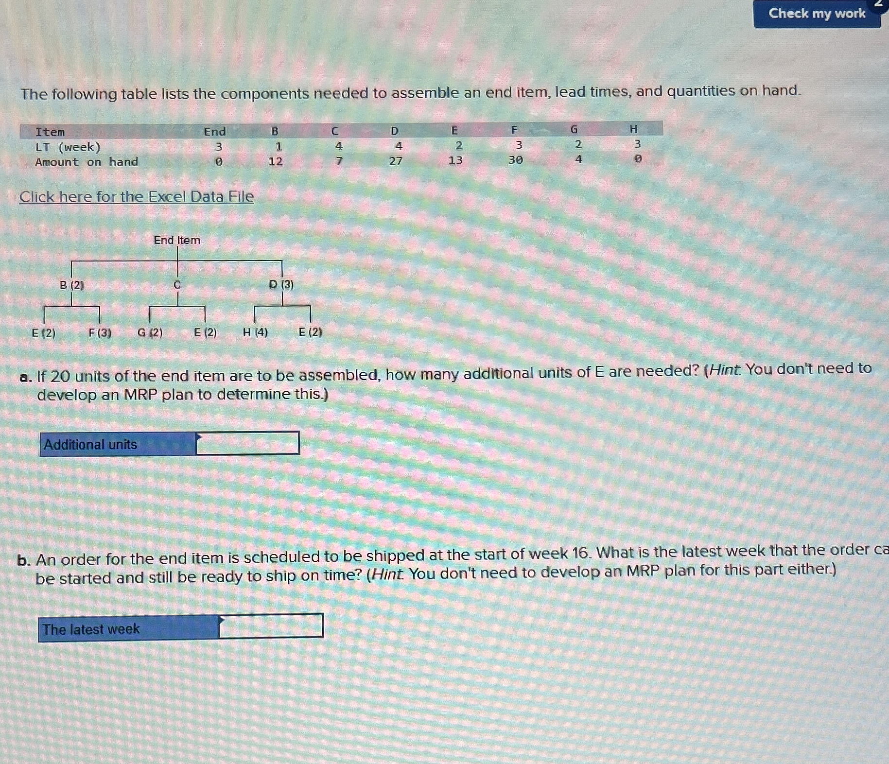 The following table lists the components needed