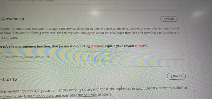 Question 14 2 Points assim, the operations