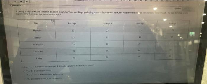 Question 7 Aquality analyst wants to com a sample