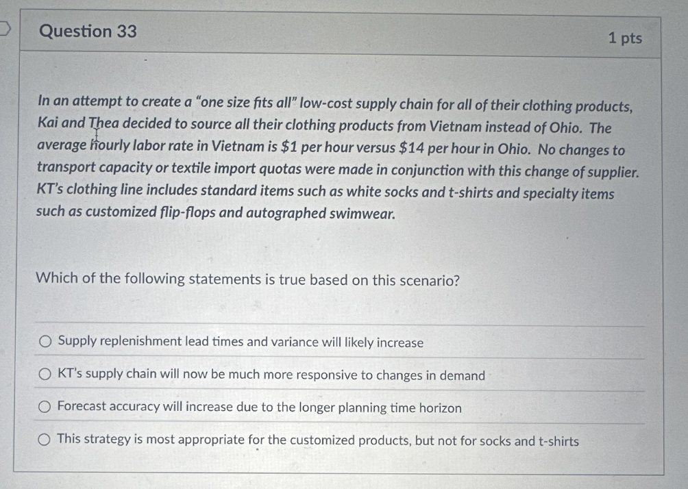 Question 3 3 In an attempt to create a "one size
