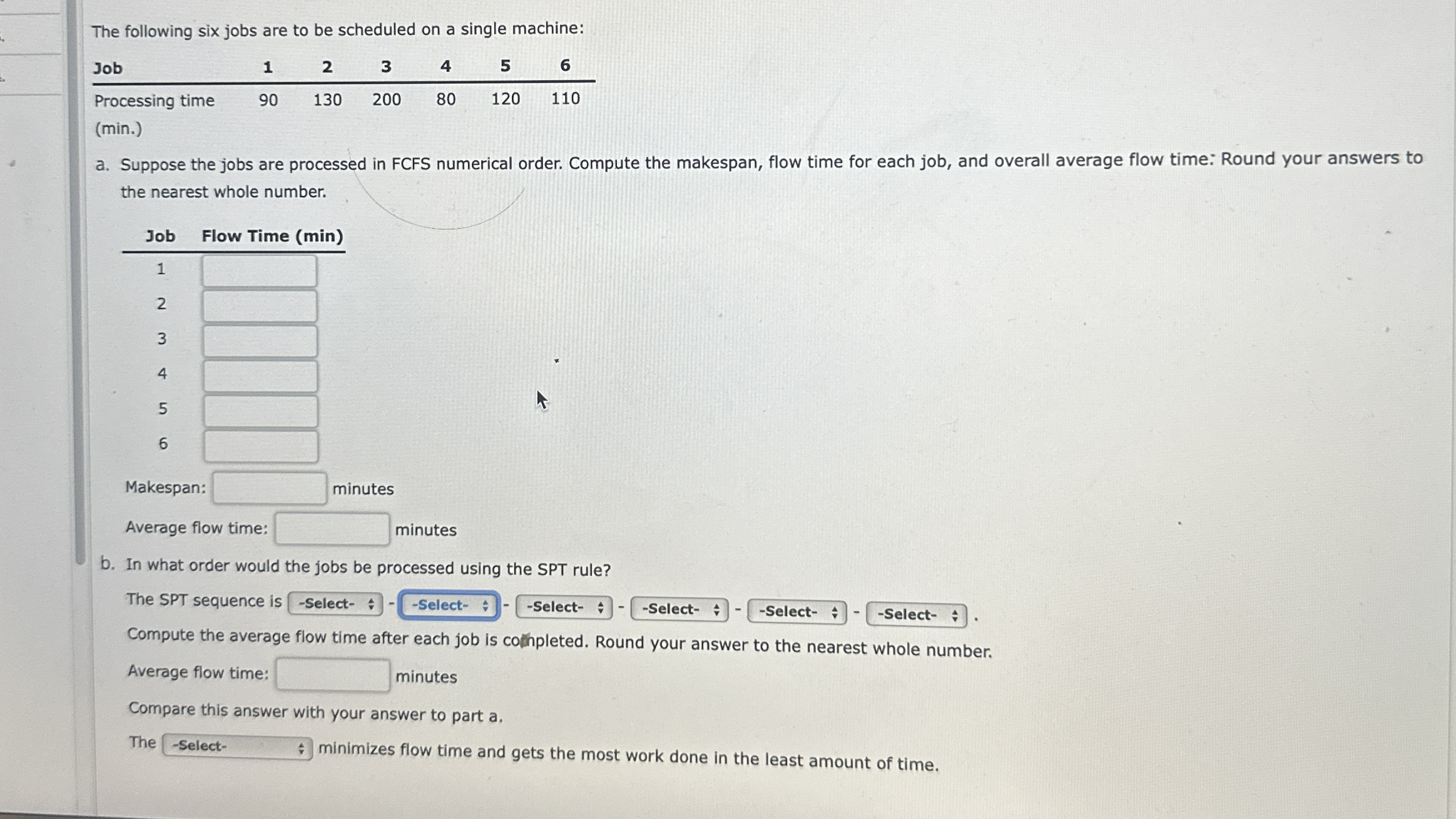 \ table [ [ Job , 1 , 2 , 3 , 4 , 5 , 6