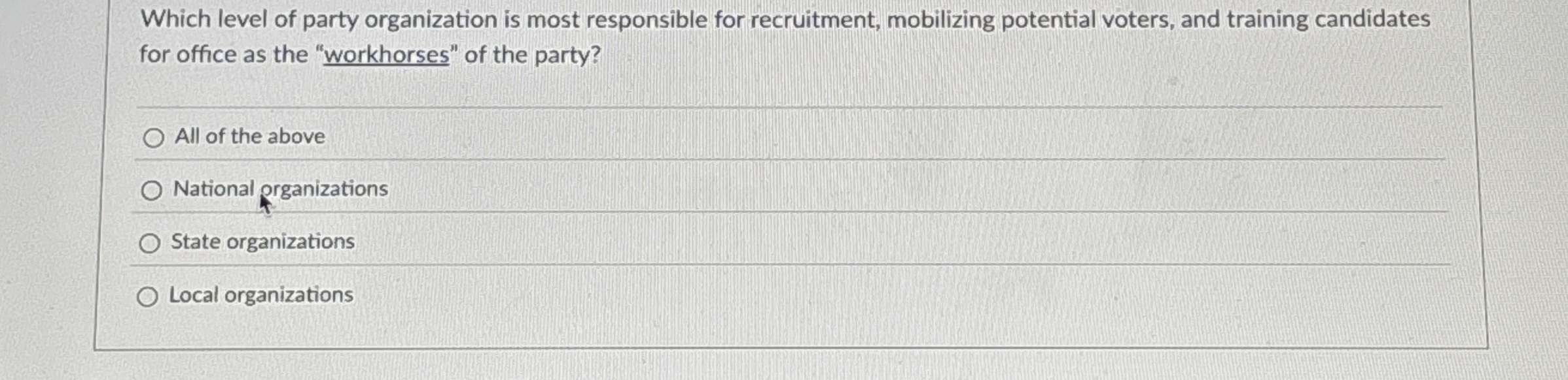 Which level of party organization is most