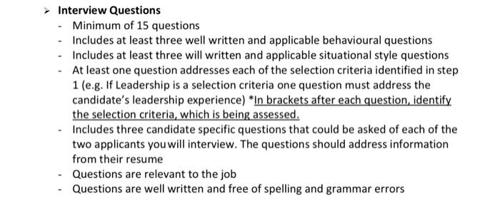 Interview Questions - Minimum of 15 questions -