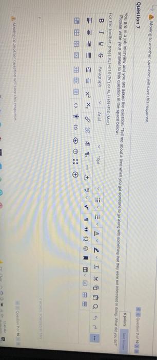 Moving to another question will save this