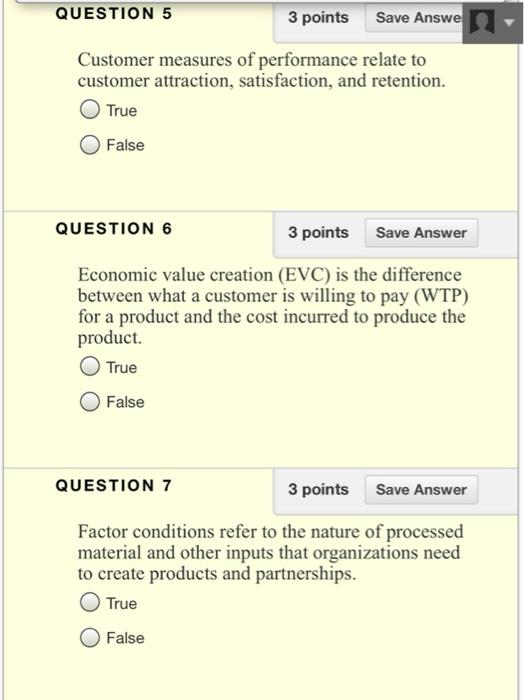 QUESTION 5 3 points Save Answe Customer measures