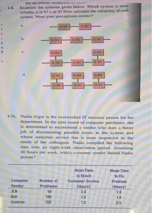 6-8. tee an over TE V. Examine the systems given