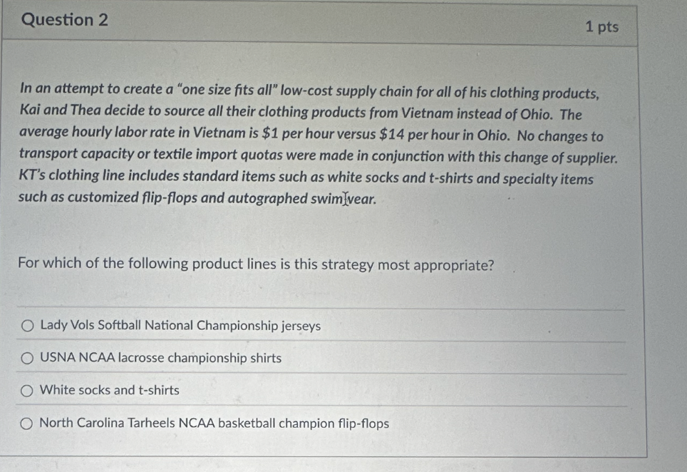 Question 2 1 pts In an attempt to create a "one