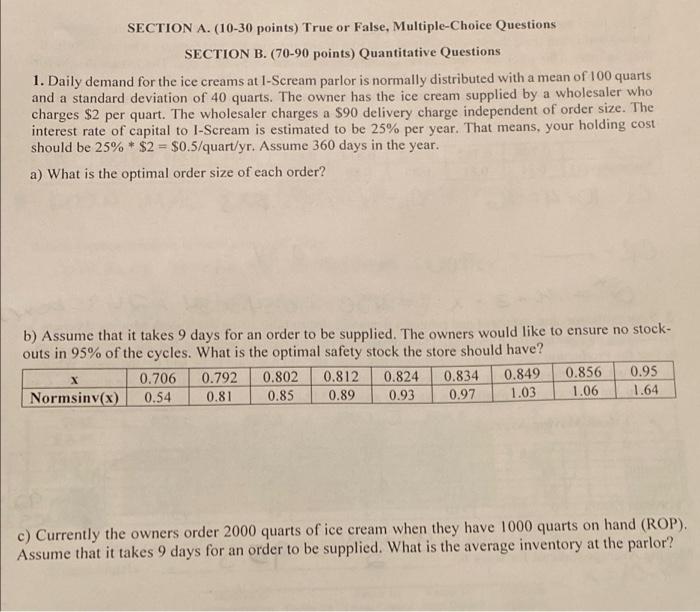 SECTION A. (10-30 points) True or False,