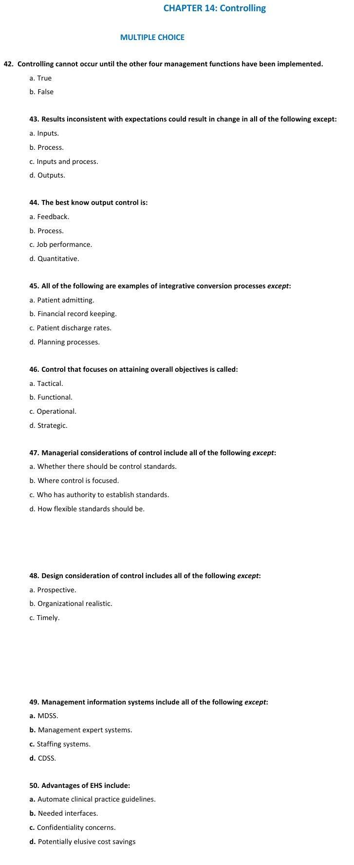 CHAPTER 14: Controlling MULTIPLE CHOICE 42.