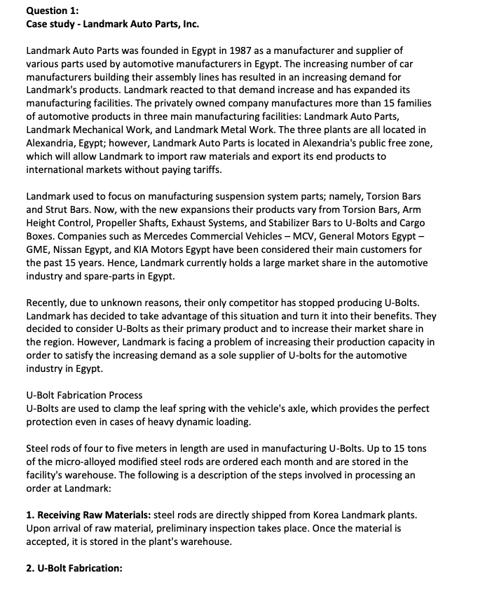 Question 1: Case study - Landmark Auto Parts,