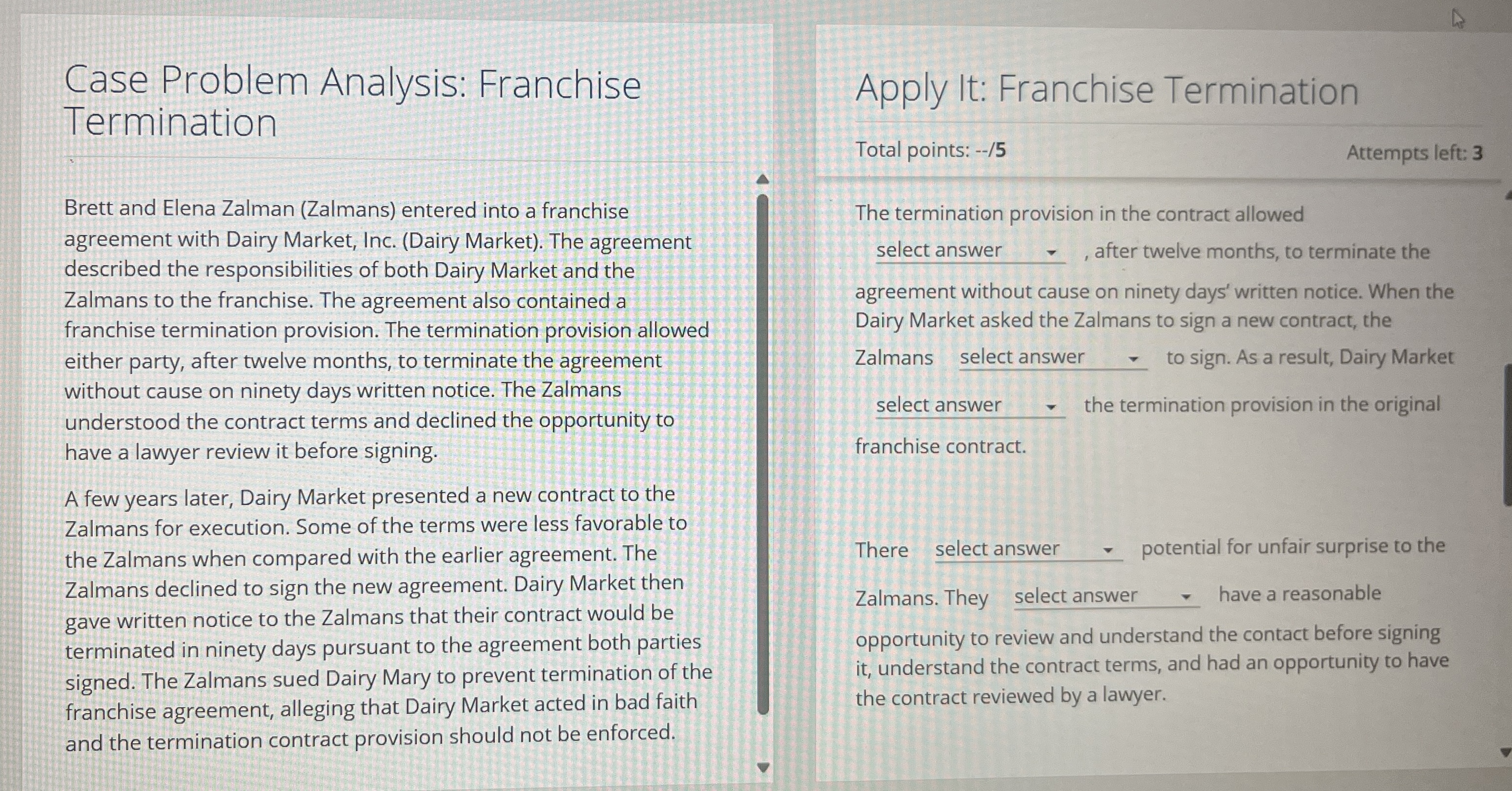Case Problem Analysis: Franchise Termination