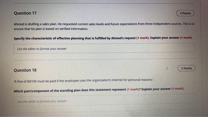 Question 17 2 Points Ahmed is drafting a sales