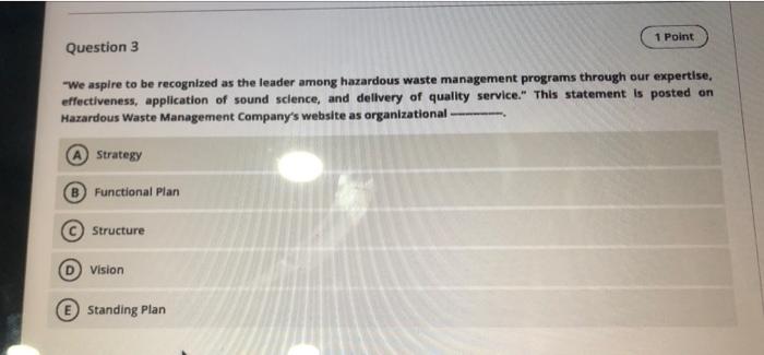 1 Point Question 3 "We aspire to be recognized as